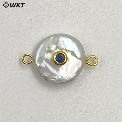 WT-JP252 WKT NEW Natural Freshwater Pearl Cross Pendant Fashion Gold Simple Cz Charm Double Loops Connector As Jewelry Findings