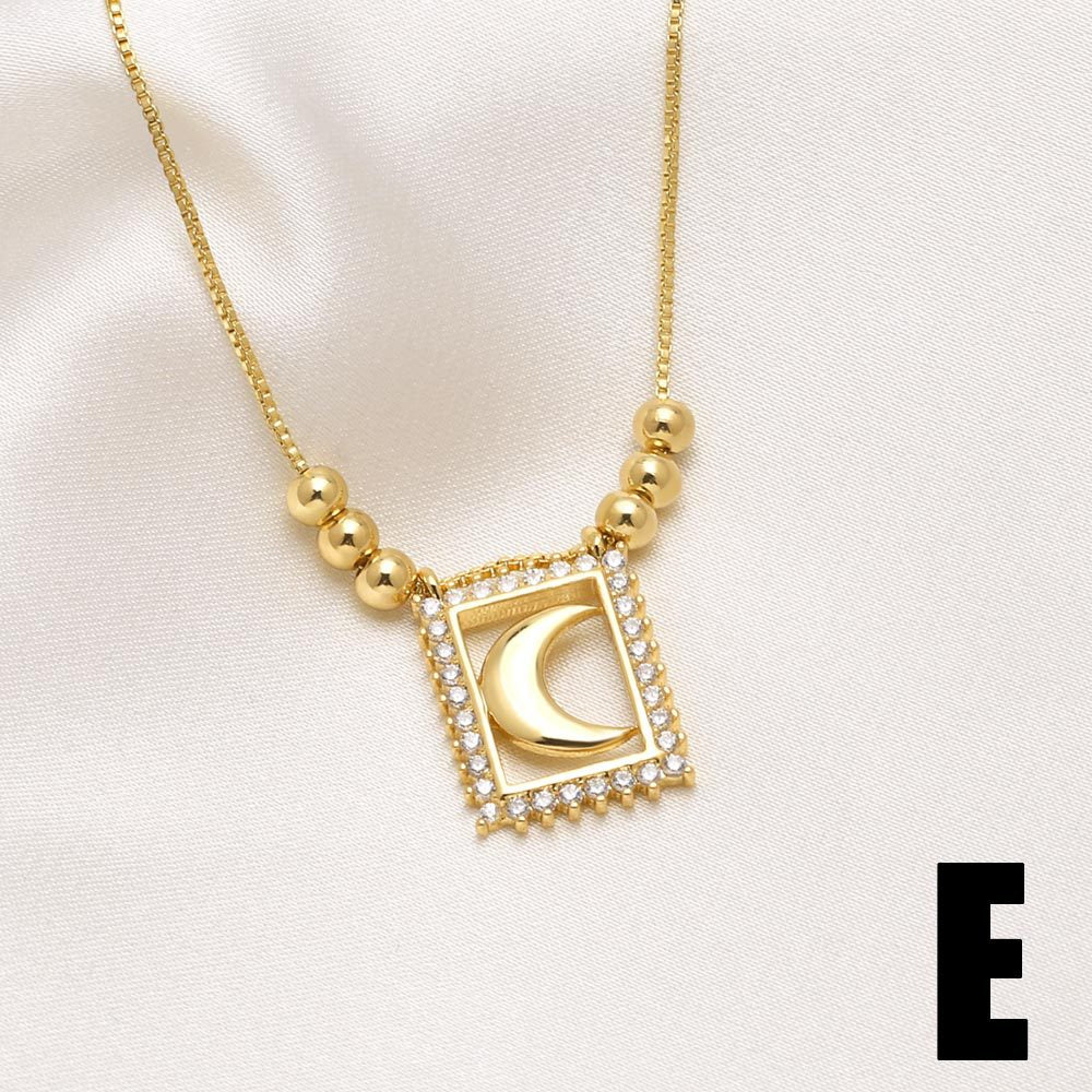 WT-JFN59 Trendy New Arrival Gold Plated Brass And Zircon Moon Star Patterns Square Pendants Necklace For Women Jewelry Accessory