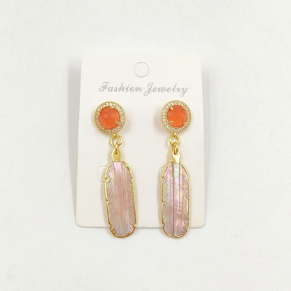 WT-MPE145 Best Selling Stylish Elegant 18K Gold Plated Natural Colorful Patterned Shell Cat Eye Women Earrings As Special Gift