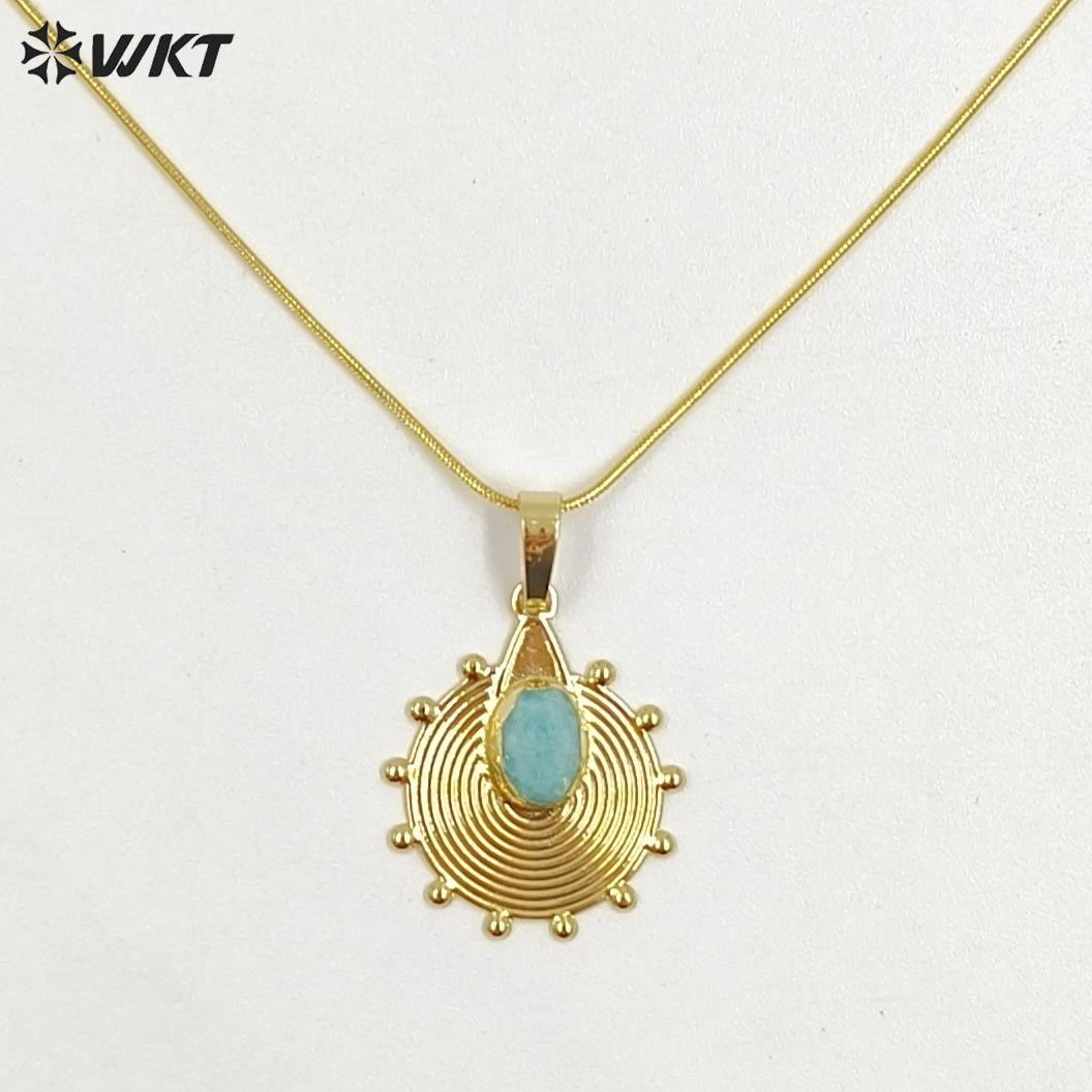WT-N1545 Trendy Unique Gold Electroplated Natural Gemstone Sun Shape Pendant Necklaces As Women Party Wearing Accessory