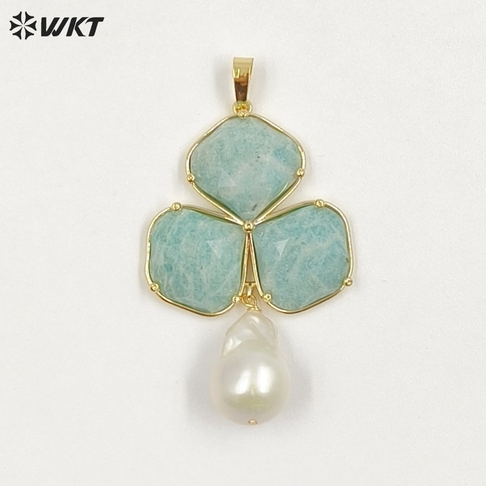 WT-JP506 Newest Wonderful 18K Gold Plated Three Natural Gemstones And Pearl Pendant For Female Earrings Jewelry Making