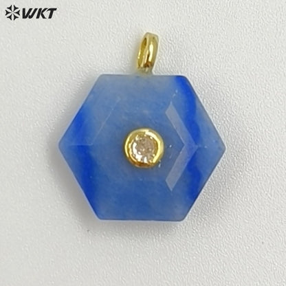 WT-P2060 Popular Trendy Round Zircon And Various Natural Gemstones Geometric Hexagon Pendants For Lady Necklace Handmade Jewelry