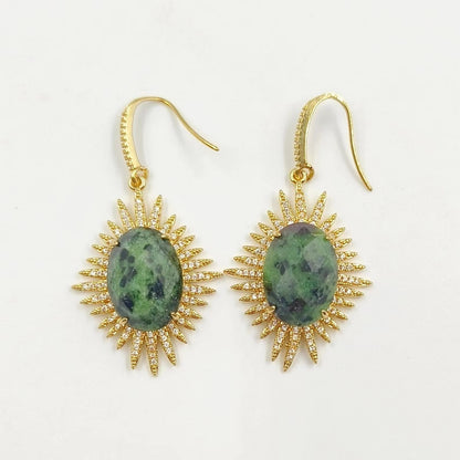 WT-ME094 Wholesale Newest Fashion Light Luxury Natural Gemstone Oval Shaped Micro Paved Earrings Studt