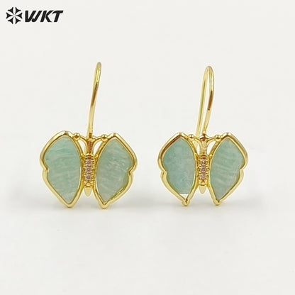 WT-E825 Exquisite Fashion Gold Plated Natural Gemstones Butterfly Shape Little Earrings As Lady Lovely Elegant Jewelry