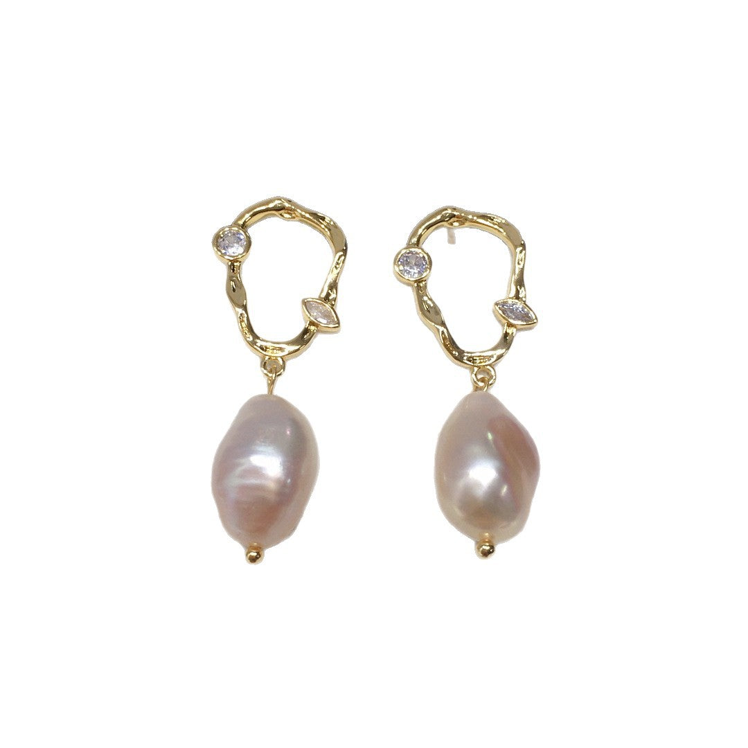 WT-MPE177 Classical Design 18K Gold Plated Zircon And Natural Freshwater Pearl Earrings For Women Wedding Wearing Accessory