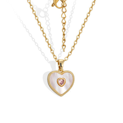 WT-MN1003 Romantic Design Thin Chain Gold Plated MOP And Zircon Heart Shape Pendant Necklace For Women Fashion Jewelry Gift