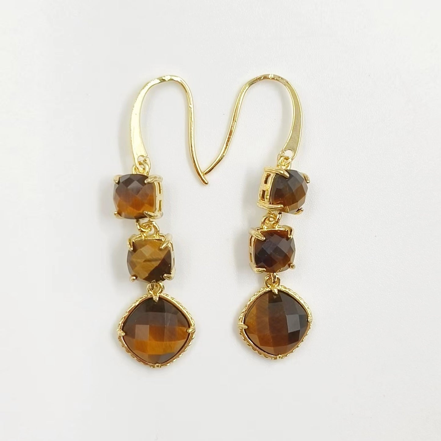 WT-E734 Elegant Colorful Gemstone Wire Wrapped Long Charming in Drop Earrings Women Triple Pendant Earrings