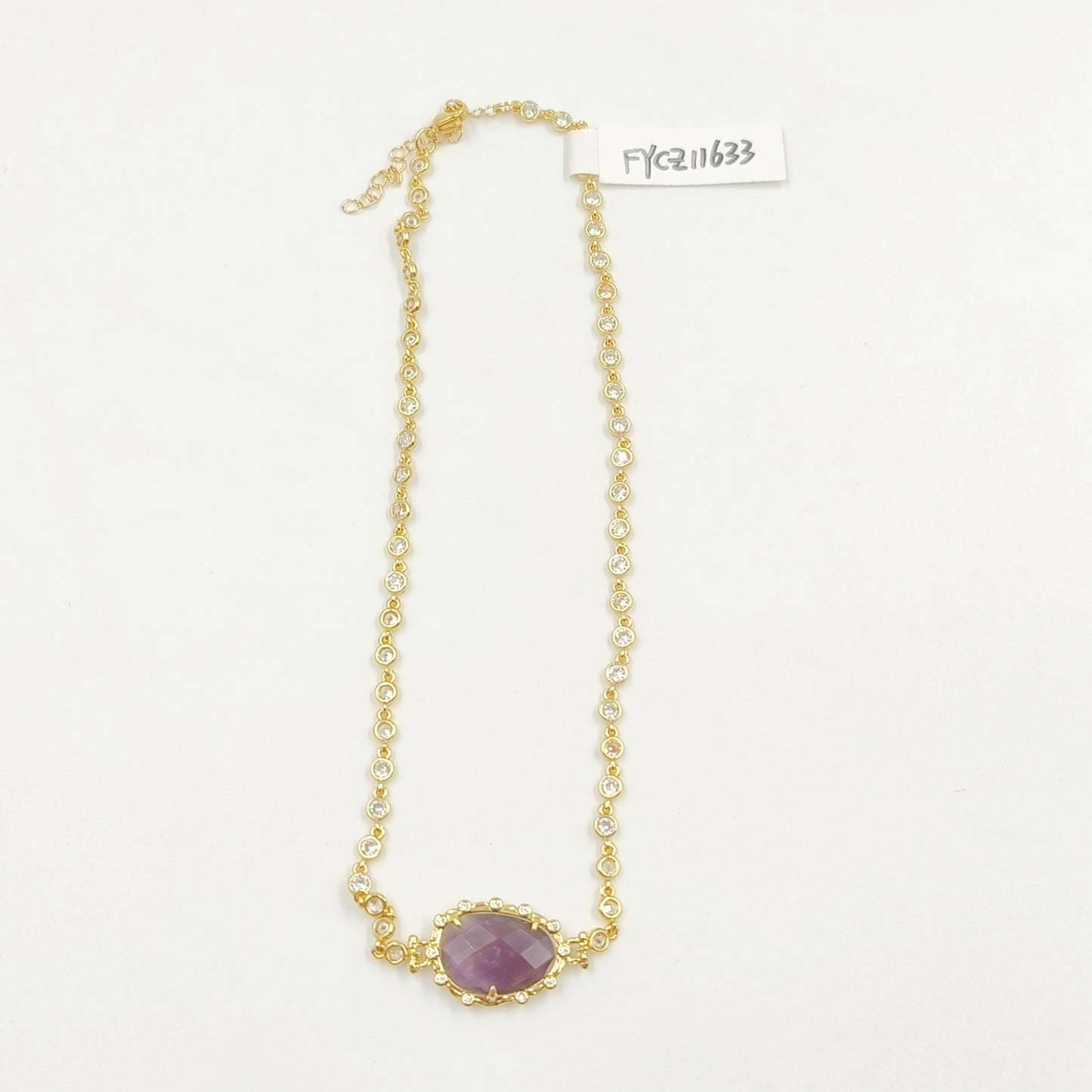 WT-N1430 16+2inch Extend Chain Long Cubic Zircon Natural Stone Necklace Gemstone Casual Long Statement Necklace