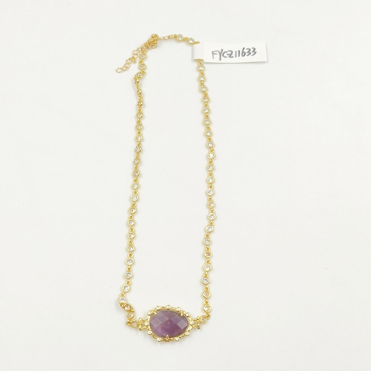 WT-N1430 16+2inch Extend Chain Long Cubic Zircon Natural Stone Necklace Gemstone Casual Long Statement Necklace