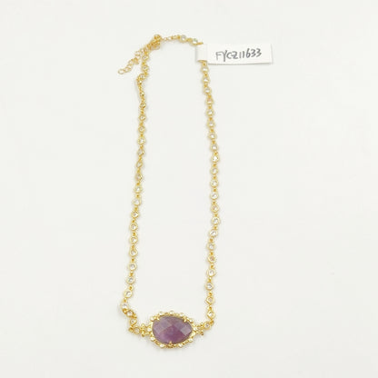 WT-N1430 16+2inch Extend Chain Long Cubic Zircon Natural Stone Necklace Gemstone Casual Long Statement Necklace