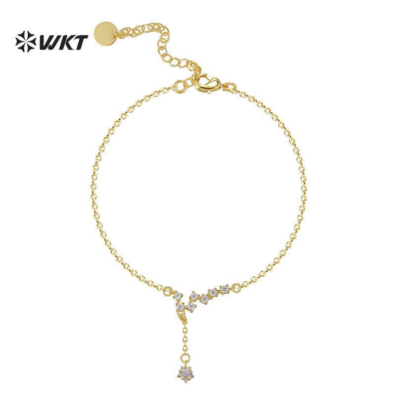 WT-MB128 WKT New Design Simple Style Chain Anklet With Cubic Zirconia Pave Gold Color Plated Ladies Daily Decoration Jewelry