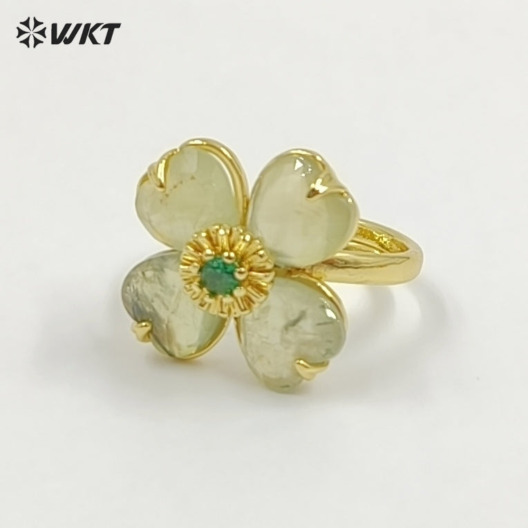 WT-R602 Gorgeous Design Gold Plated Zircon And Colorful Natural Gemstone Flower Shape Rings Adjustable For Party Wearing Jewelry