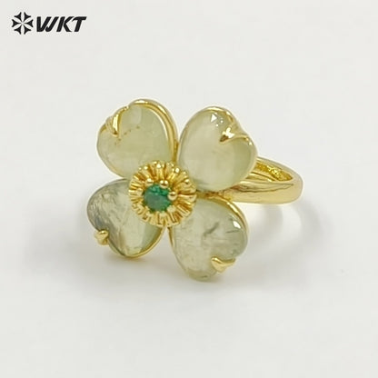 WT-R602 Gorgeous Design Gold Plated Zircon And Colorful Natural Gemstone Flower Shape Rings Adjustable For Party Wearing Jewelry