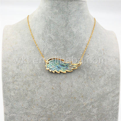 WT-N785 New Wholesale Genuine Shell Carved Feather Necklace, Fashion Gold Plated Double Loops Shell Feather Necklace