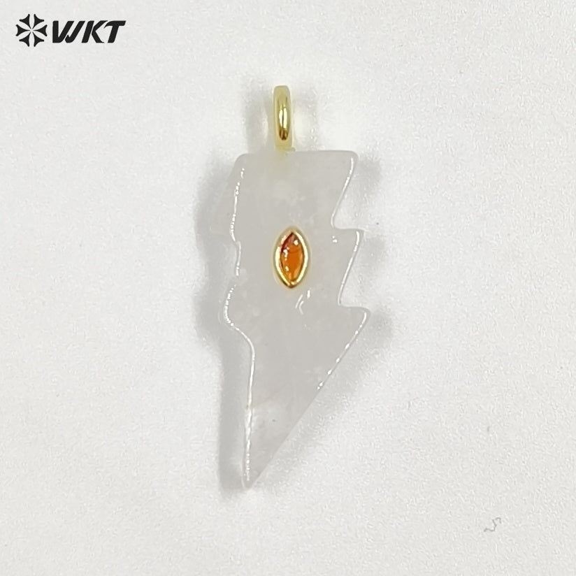 WT-P2100 Factory Wholesale Various Natural Gemstone With Zircon Lightning Shape Pendants For Friend Gifts Making Findings