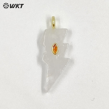WT-P2100 Factory Wholesale Various Natural Gemstone With Zircon Lightning Shape Pendants For Friend Gifts Making Findings