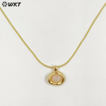 WT-N1496 The New Listing Trendy Gold Plated Fine Chain Natural Gemstone Round Pendant Necklace As Ladies Birthday Gift