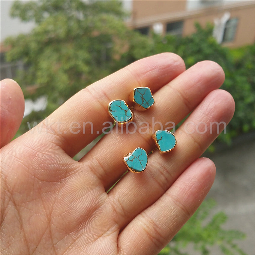 WT-E265 Hot Natural Boho Turquoise Studs,10mm Randomly Shape Green Turquoise Studs Earrings