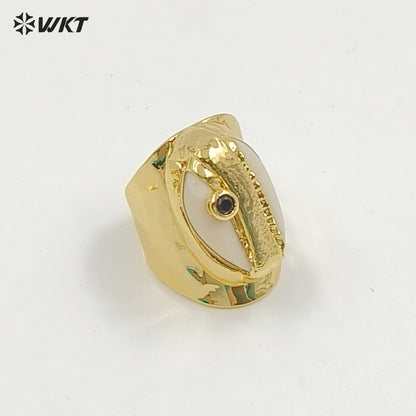 WT-R335 Wholesale Bohemian Style Cowrie Ring With Multicolor Beads in 18K Gold Plated Adjustable Natural Cowrie Shell Ring