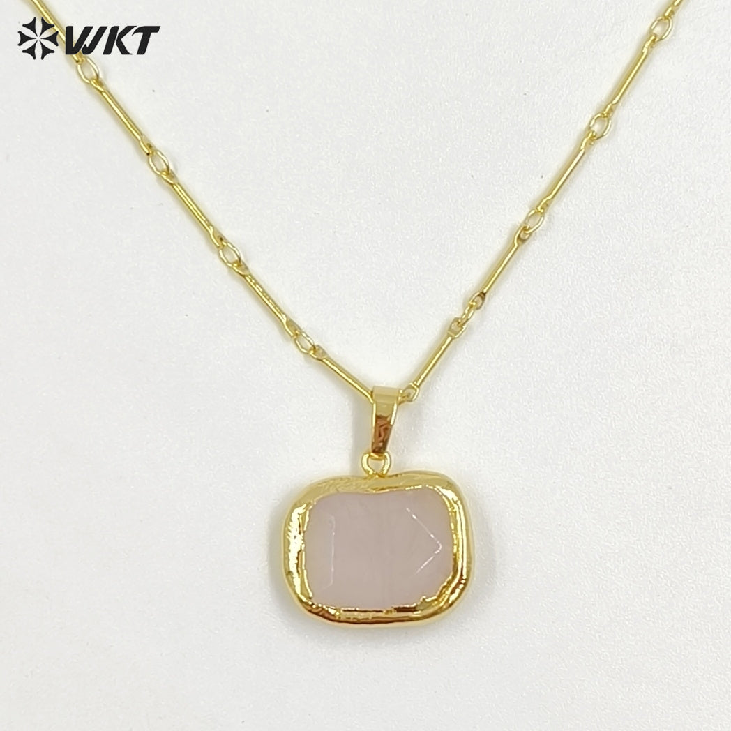 WT-N1184 Newest Natural Amethyst Pendant Necklace Amazonite Pendant Necklace Women Stylish Natural Strawberry Quartz Necklace