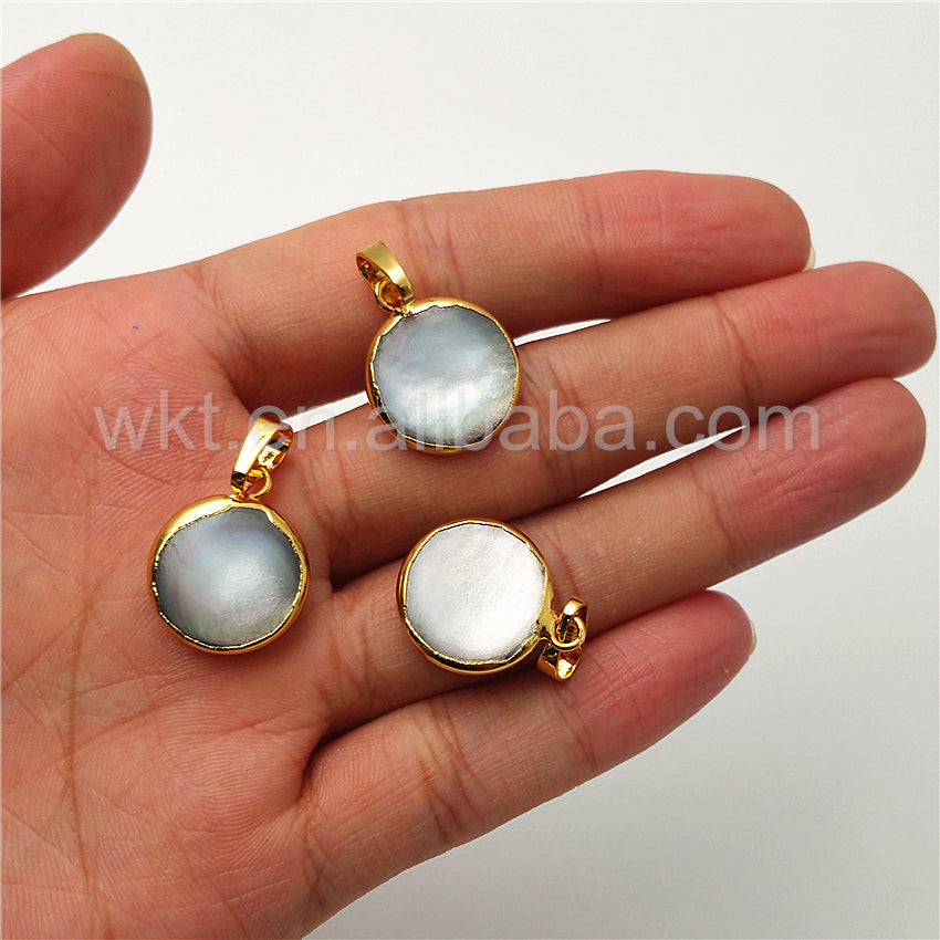 WT-P967 Charm Design 15mm Round Pearl Pendant with 24k Gold Plated,High Quality Pearl Pendant with Black Color Pearl Jewelry