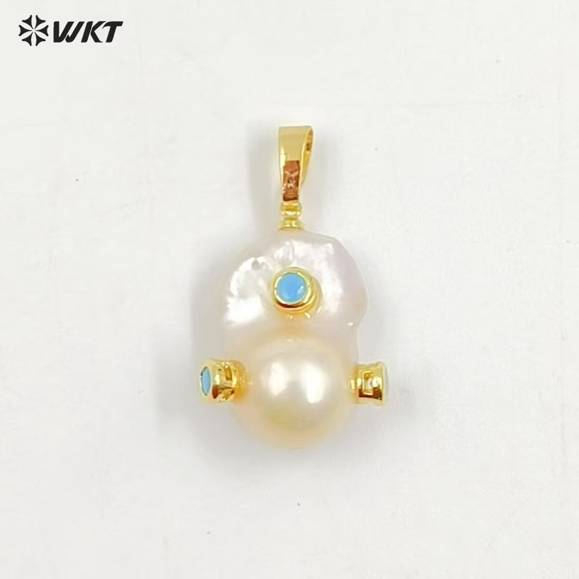 MP138 Wholesale Freshwater Pearl Pendant Pearl With CZ Charm Natural Shape Fashion Charm Jewelry Pearl Pendant