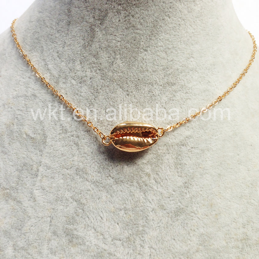 WT-JN016 Wholesale Lovely Charming Silver Plated Cowrie Shell Necklace Fashion Small Connector Shell Necklace