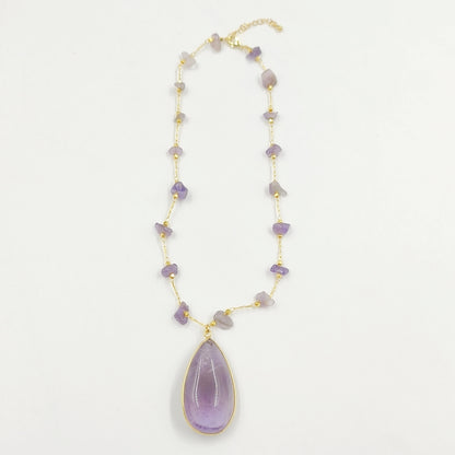 WT-N1434 Handmade Wire Wrapped Rosary Beads Trendy Romantic Chain Necklace Gemstone Casual Long Statement Necklace
