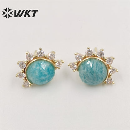WKT-E671 WKT New Design Fashion Micropaved Cubic Zircon Round Stone Eye Studs Charming Natural Faceted Stone Earring Studs