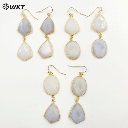 WT-E729 Amazing Fashion Design Colorful Women 18k Gold Birthday Amethyst Gemstone Earrings Druzy Agate Earrings