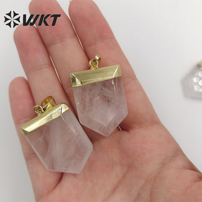 WT-P1829 Women Spirit Healing Crystal Stone Quartz Point Pendant Simple Faceted Spike Shape Crystal Pendant with Resist Tarnish