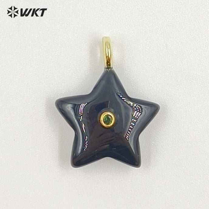 WT-P2099 Trendy Interesting Design Zircon And Natural Gemstones Star Shape Gold Charm Pendants For Lovely Necklace DIY Making