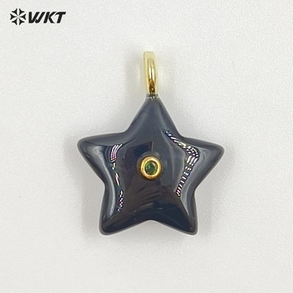 WT-P2099 Trendy Interesting Design Zircon And Natural Gemstones Star Shape Gold Charm Pendants For Lovely Necklace DIY Making