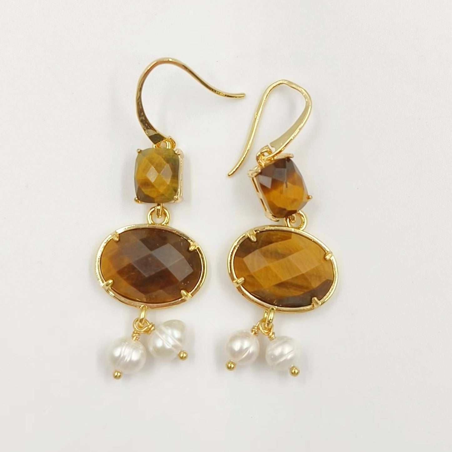 WT-MPE110 Bohemia Elegant Natural Pearl and Stone 18k Gold Plated Gift for Women Weeding 58mm Romantic Pendant Earrings