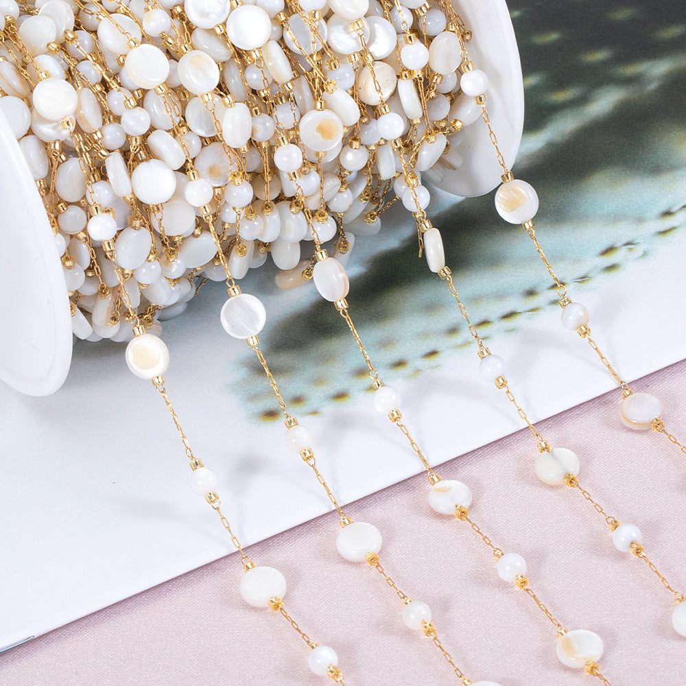 WT-STS021 Good Quality Natural Shell Heart Star Round Shape Stainless Steel Jewelry Chain As Handmade Necklace Accessory