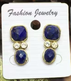 WT-E811 Modern Style Gold Plated Double Zircons And Natural Gemstones Square Oval Shape Women Earrings For Mother‘s Day Gifts