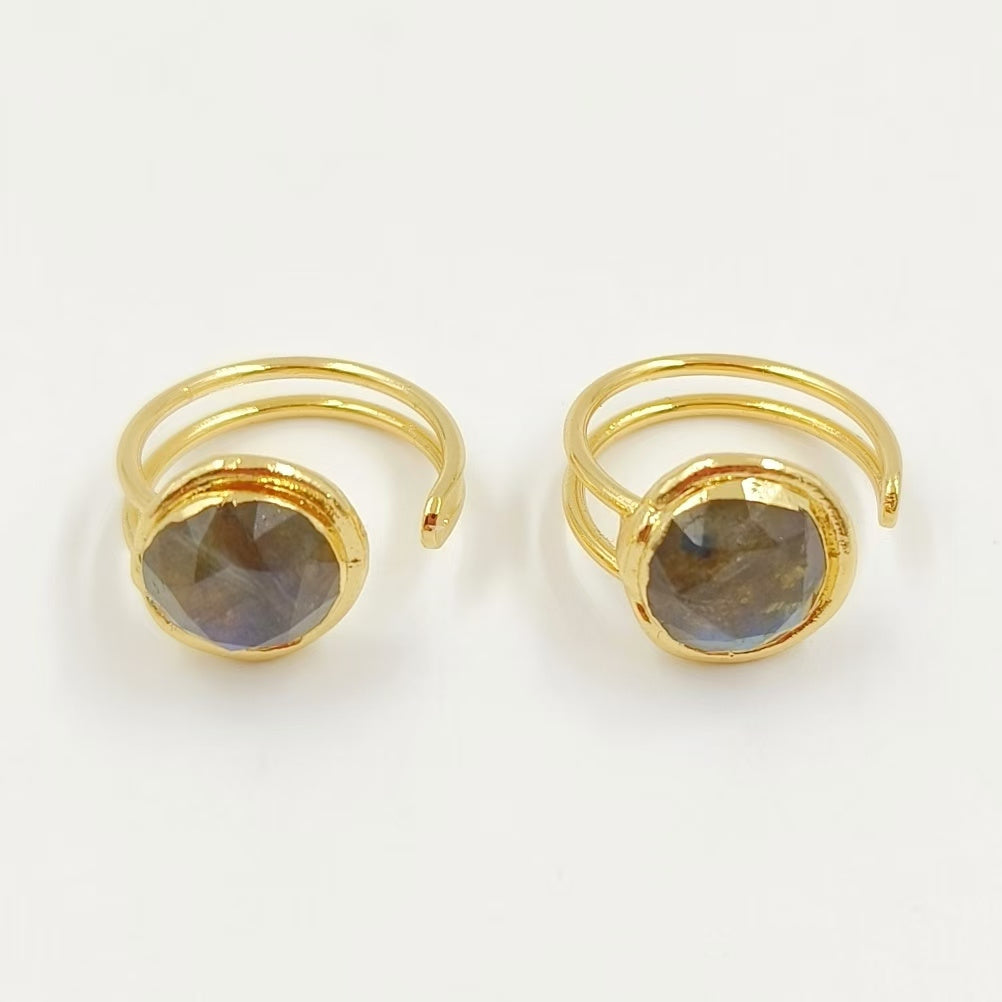 WT-R560 Customize Fantastic 18K Gold Plated Round Opening Adjustable Natural Gemstone Ring for Men and Women As Daily Decoration