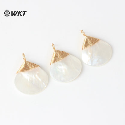 WT-JP443 Newest Sales Handmade Winding Wire Triangle Fan Shape White Shell Charm Pendants For Earrings Jewelry Accessories