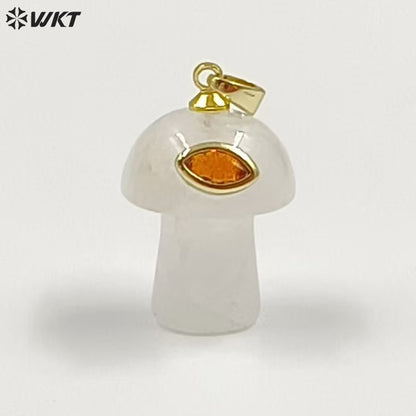 WT-P2063 Cute Boutique Natural Gemstones And Zircon Mushroom Shape Little Gold Pendants As Women Trendy Jewelry Findings
