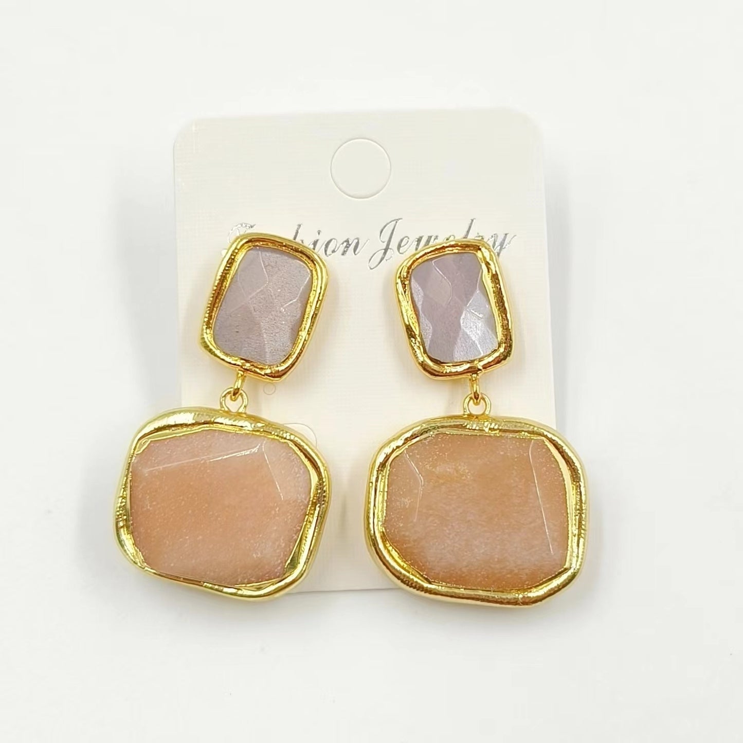 WT-E742 Newest Women Precious Natural Faceted Sun Stone Made in 18K Real Gold Plated Europe Populared Rose Quartz Earrings