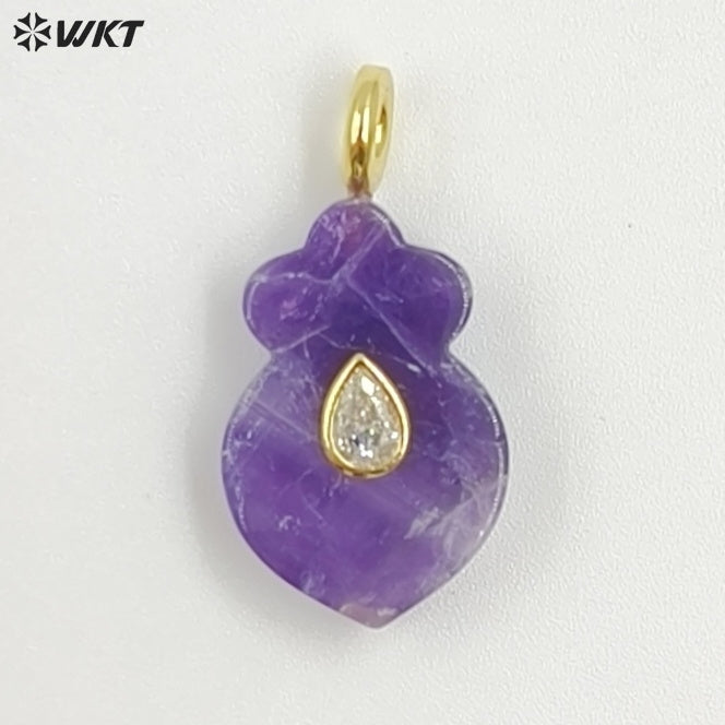 WT-P2058 Exclusive Design Zircon And Natural Gemstones Gourd Shape Pendants For Female Handmade Necklace DIY Accessory