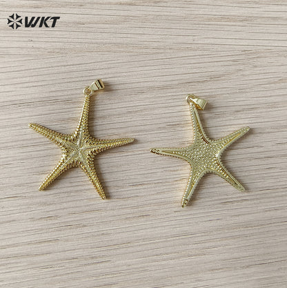 WT-MP323 New Sales Ocean Series 18K Gold Plated Yellow Brass Metal Starfish Shape Charms Pendant For DIY Jewelry Accessories