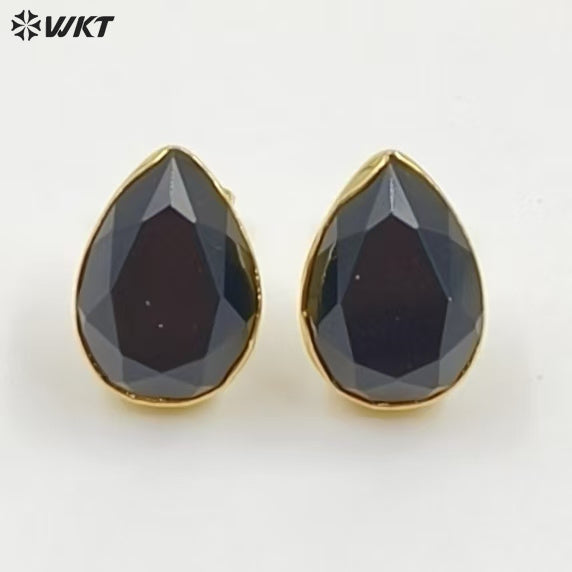 WT-E800 Fashion Classical Gold Plated Various Natural Gemstones Waterdrop Shape Earrings As Lady Elegant Jewelry Decoration