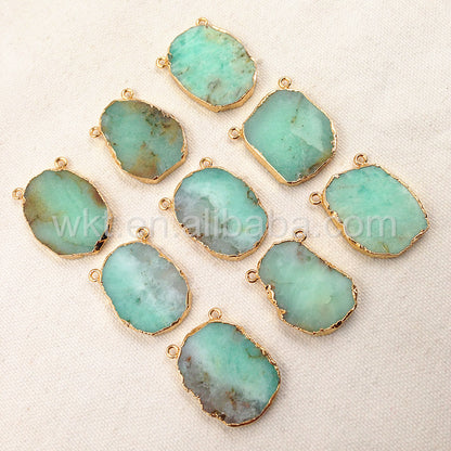 WT-P849 New Natural Slice Australia Chrysoprase Stone Pendant with Gold Edged
