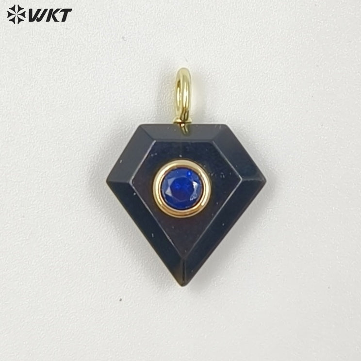 WT-P2052 New Arrival Zircon Gold Plated Rose Quartz Natural Gemstones Diamond Shape Charms Pendants For Handmade Gift Accessory