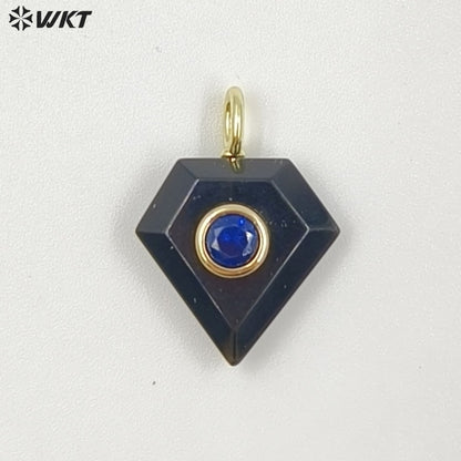 WT-P2052 New Arrival Zircon Gold Plated Rose Quartz Natural Gemstones Diamond Shape Charms Pendants For Handmade Gift Accessory