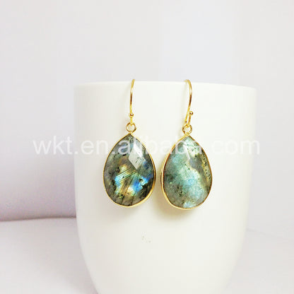 WT-E236 Newest Amazing Sparkly Faceted Labradorite Teardrop Earrings Fashion Gold Plated Labradorite Stone Earrings