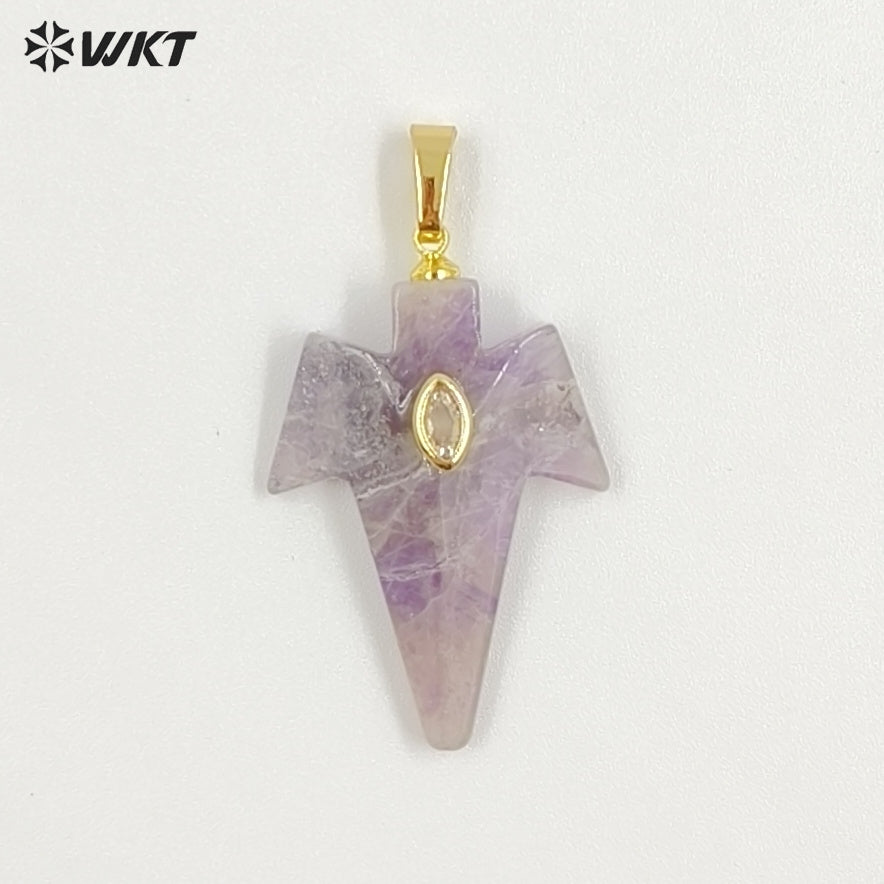 WT-P2096 Unique Design Zircon And Various Natural Gemstones Sword Shape Gold Pendants For Exclusive Necklaces Hand Making