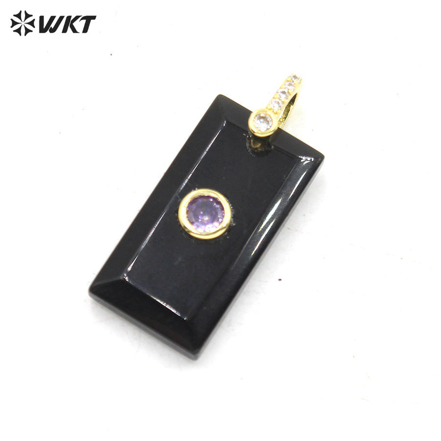 WT-P2124 Factory Wholesale Zircon And Various Natural Gemstones Rectangle Facted Pendants For Female Fashion Necklace Design