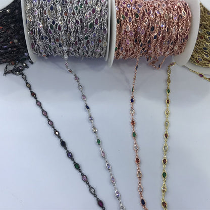 WT-BC131 Wholesale Water Drop Cubic Zircon Chain 18k Real Gold Plated Brass Chain Four Color Select Cubic Zircon Chain